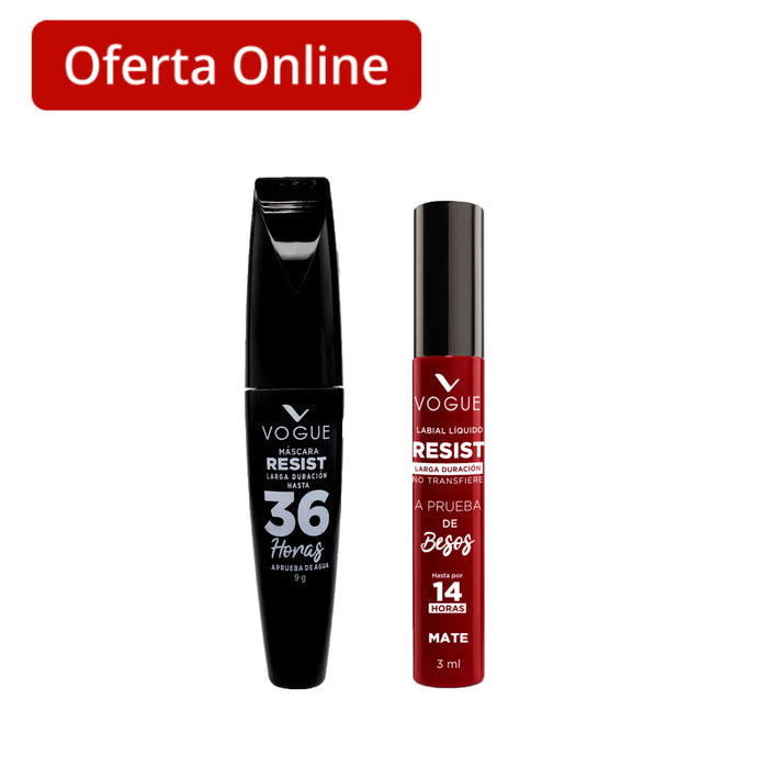 Combo Máscara de Pestañas Vogue Resist + Labial Vogue Resist Poderosa