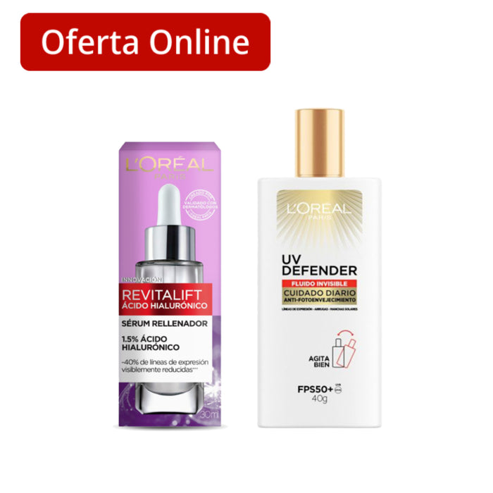 Combo L'oreal Ácido Hialurónico + Protector Solar Uv Defender Fluido Invisible