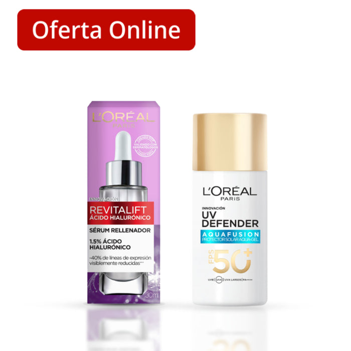 Combo L'oreal Ácido Hialurónico + Protector Solar Uv Defender Fps50