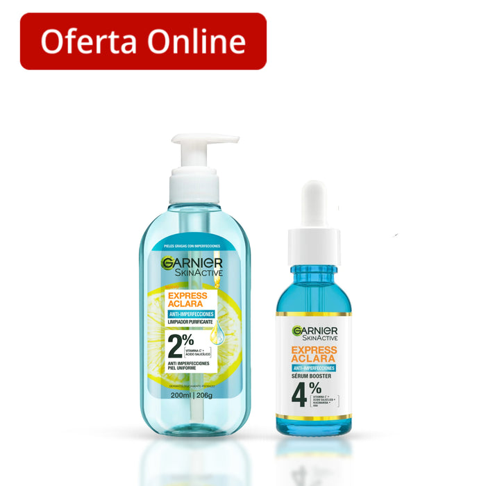 Combo Garnier Serum Anti Acné Express Aclara + Gel Limpiador Anti Acné