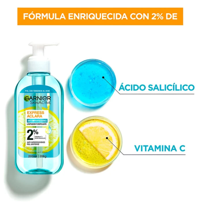 Combo Garnier Serum Anti Acné Express Aclara + Gel Limpiador Anti Acné
