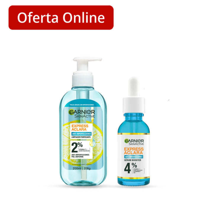 Combo Garnier Serum Anti Acné Express Aclara + Gel Limpiador Anti Acné