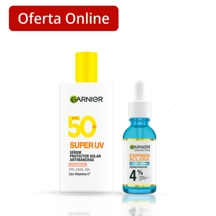 Combo Garnier Serum Anti Acné Express Aclara + Serum Protector Solar Super Uv