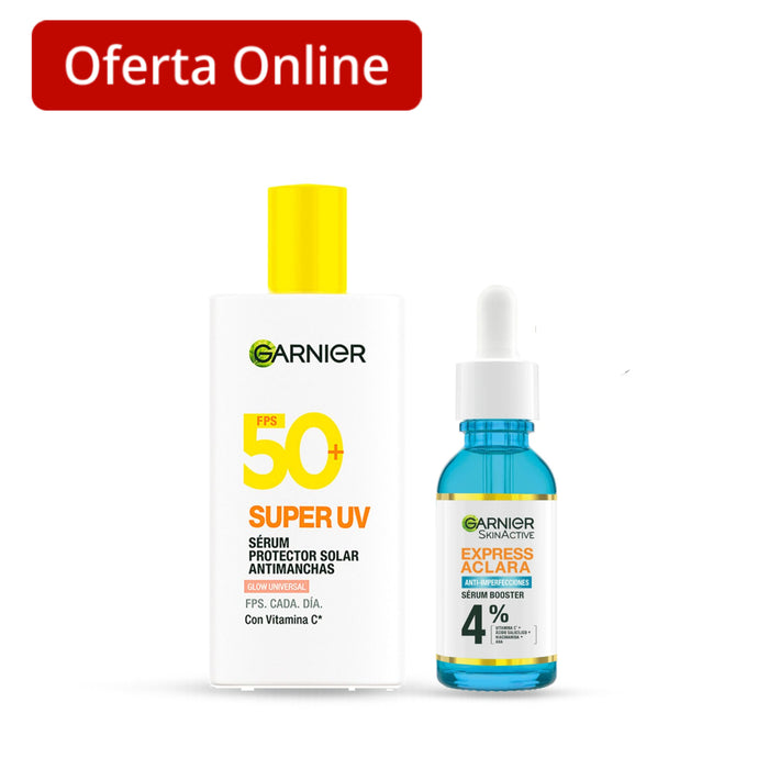 Combo Garnier Serum Anti Acné Express Aclara + Serum Protector Solar Super Uv