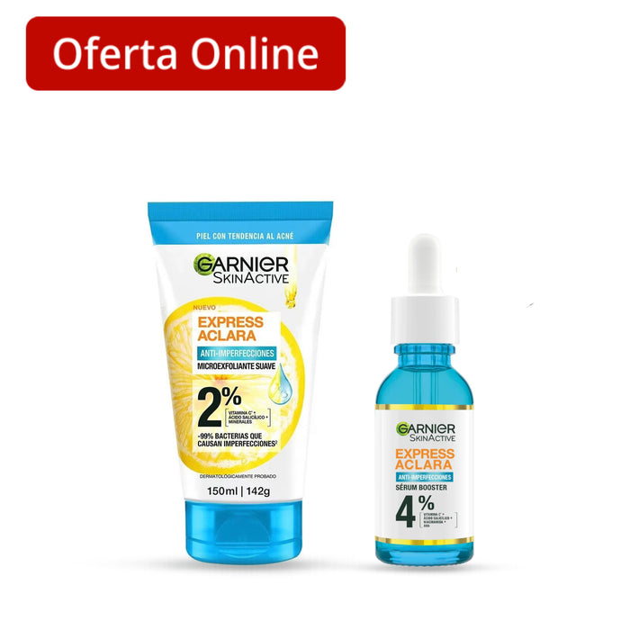 Combo Garnier Microexfoliante Aclara Anti Acné + Serum Anti Acné Express Aclara