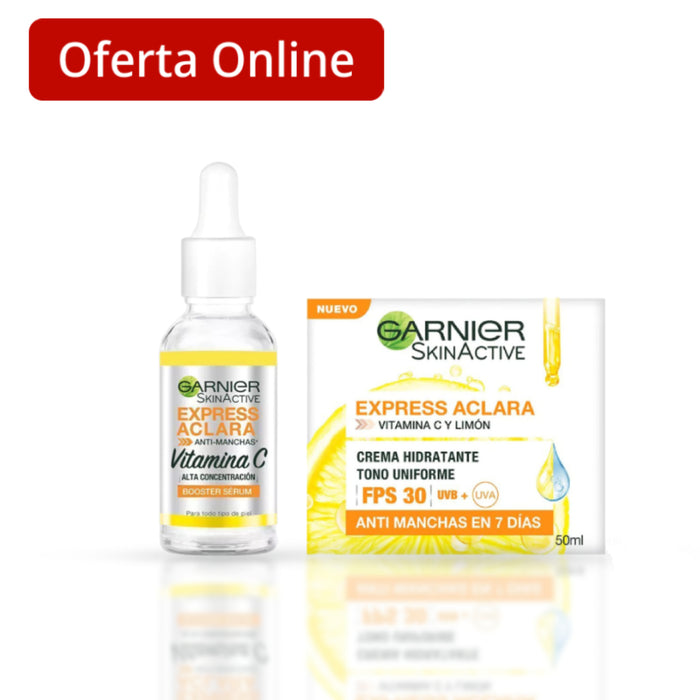 Combo Garnier Serum Skin Active + Crema Express Aclara Fps30