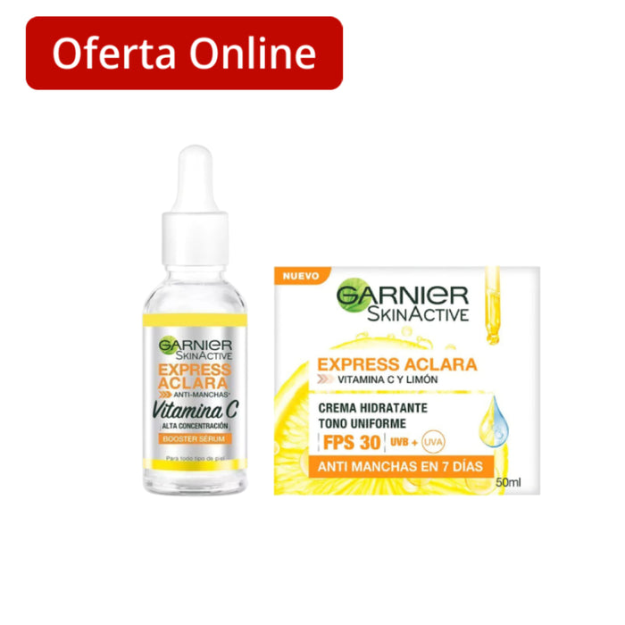 Combo Garnier Serum Skin Active + Crema Express Aclara Fps30