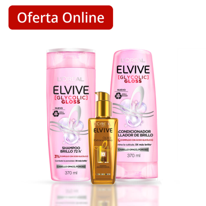 Combo Elvive Shampoo + Acondicionador Glycolic Gloss + Aceite Capilar Extraordinario
