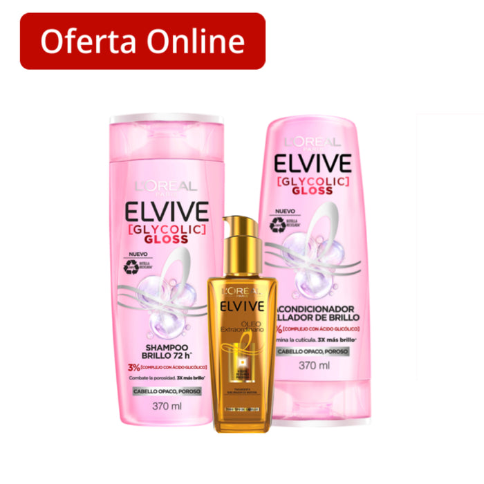 Combo Elvive Shampoo + Acondicionador Glycolic Gloss + Aceite Capilar Extraordinario