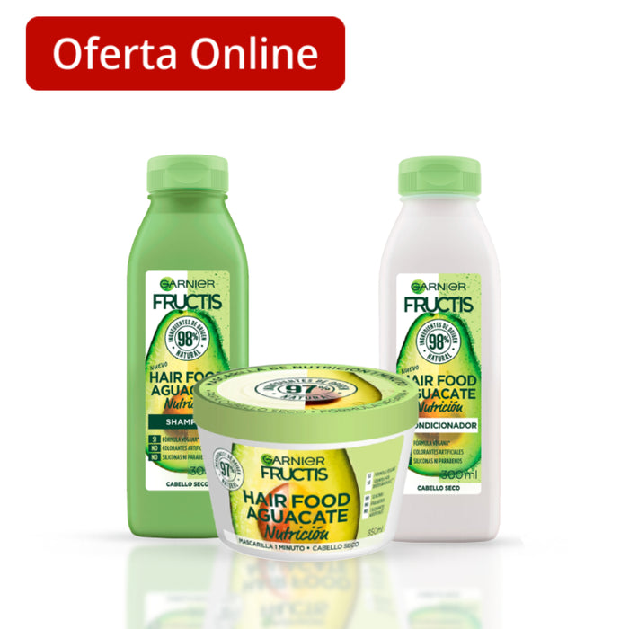 Combo Garnier Fructis Hair Food Mascarilla Nutritiva + Shampoo + Acondicionador Aguacate