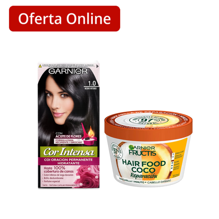 Combo Garnier Mascarilla de Reparación Coco + Tinte Nutrisse Negro Intenso