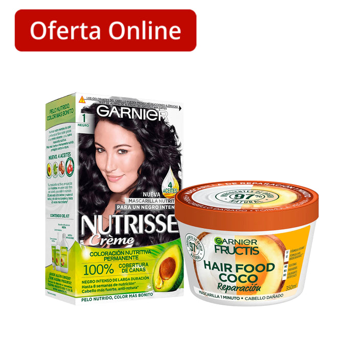 Combo Garnier Mascarilla de Reparación Coco + Tinte Nutrisse Negro Intenso