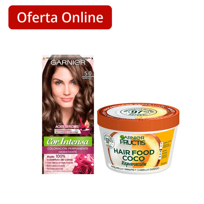 Combo Garnier Mascarilla de Reparación Coco + Tinte Nutrisse Castaño Claro