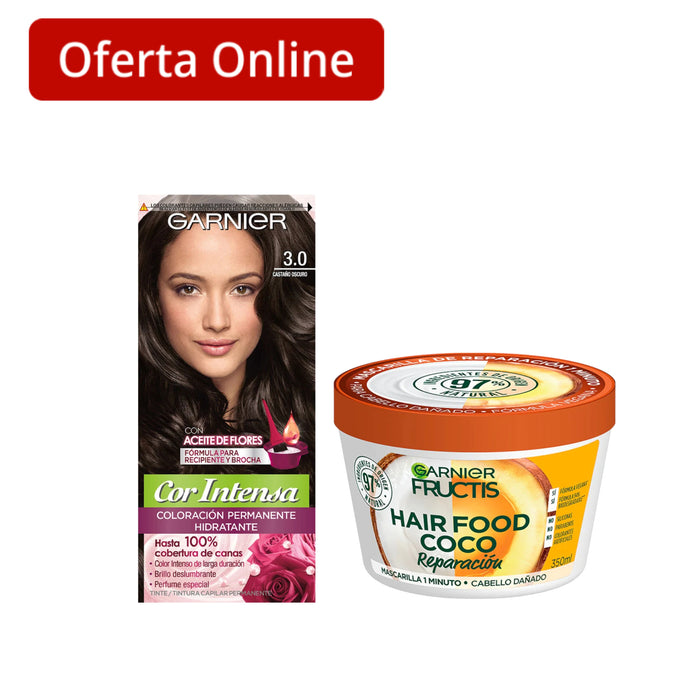 Combo Garnier Mascarilla de Reparación Coco + Tinte Nutrisse Castaño Oscuro