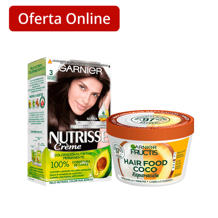 Combo Garnier Mascarilla de Reparación Coco + Tinte Nutrisse Castaño Oscuro