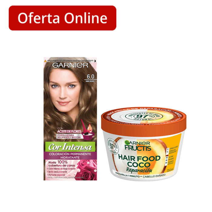 Combo Garnier Mascarilla de reparación Coco + Tinte Rubio Oscuro