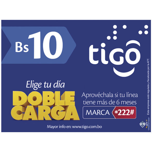 Tigo Tarjeta Prepago 10Bs X Unidad